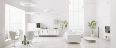 Interior of modern apartment panorama 3d render clipart