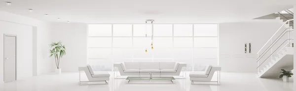 Λευκό εσωτερικό του 3d καθιστούν Πανόραμα μοντέρνο διαμέρισμα — Φωτογραφία Αρχείου
