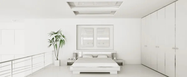 Interieur des modernen Schlafzimmerpanoramas 3d render — Stockfoto