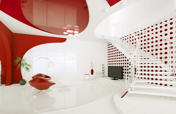 Design de interiores moderno da sala de estar 3D Render — Fotografia de Stock