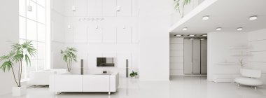 beyaz daire panorama 3d render modern iç