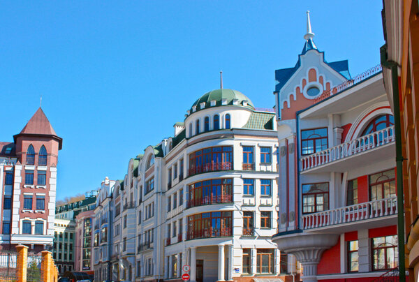 Beautiufl colored buildings in Kiev taken in Ukraine