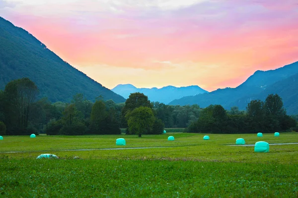 Stock image Landscape of the mountains and field in Slovenia, Alps