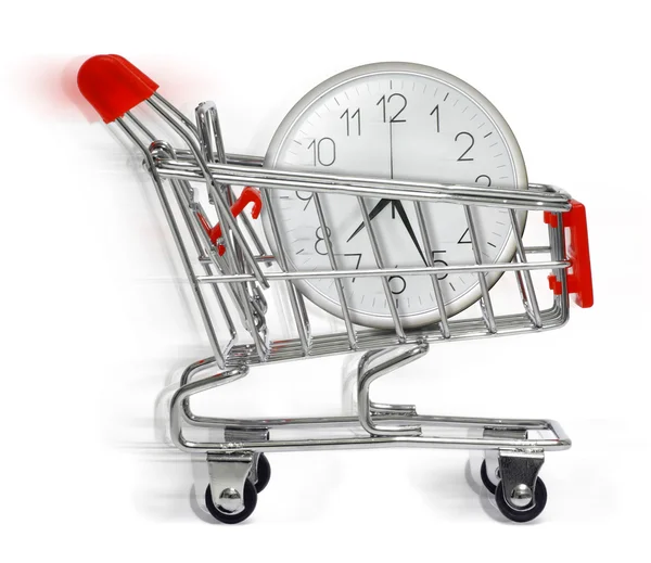 Carro de compras con reloj — Foto de Stock