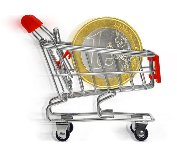 Shopping cart with euro coin — Stock Photo, Image