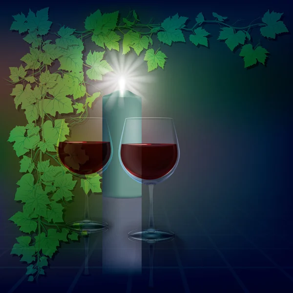 Illustrazione astratta con candele e bicchieri da vino blu — Vettoriale Stock