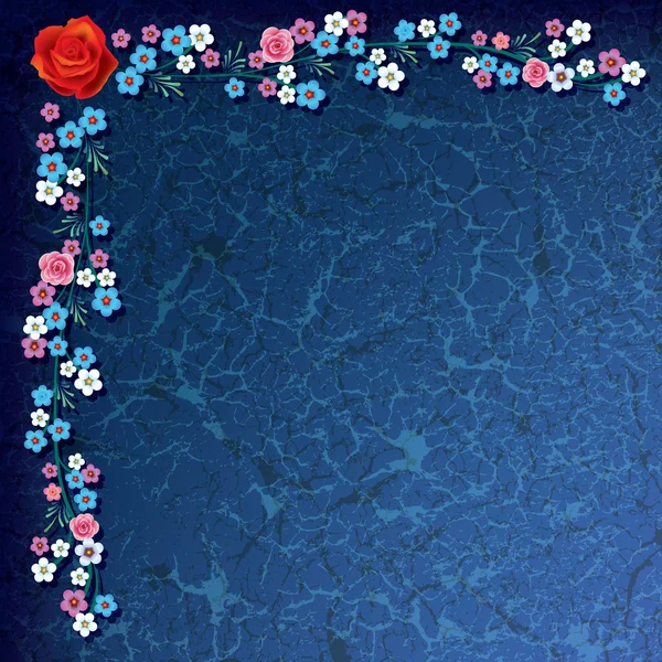 Astratto grunge illustrazione con fiori su sfondo blu — Foto Stock