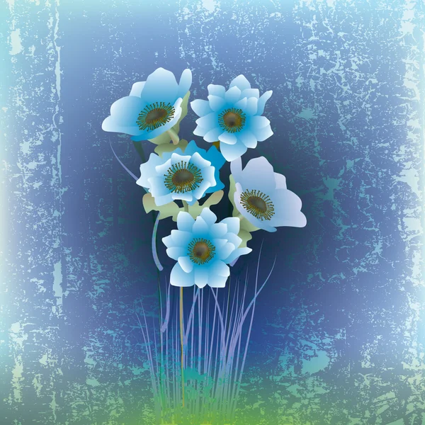 Abstrakte rissige Illustration mit blauen Blumen — Stockvektor