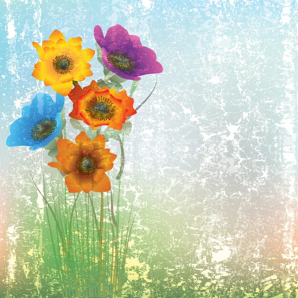 Abstraktní popraskaný obrázek s květinami — Stockový vektor