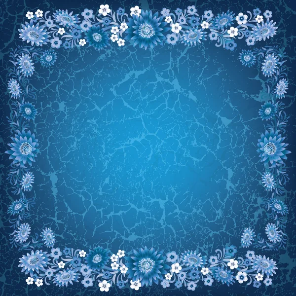 花と抽象的なグランジ青い背景 — ストックベクタ