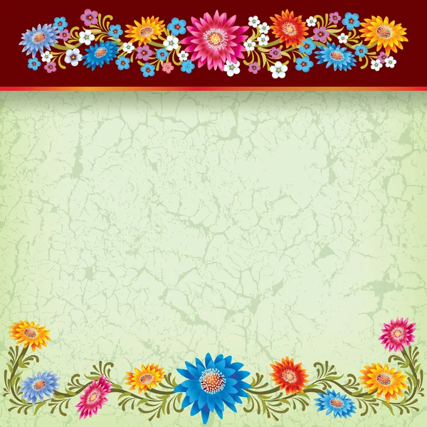 Abstract grunge green background with color flowers — Stock Vector