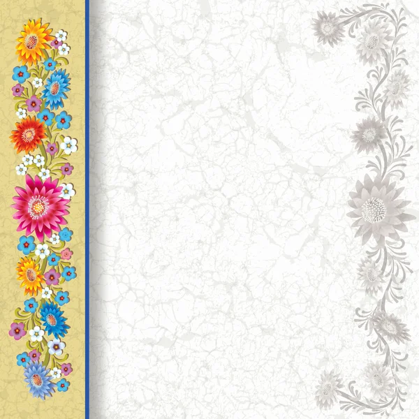 Astratto grunge sfondo bianco con fiori di colore — Vettoriale Stock