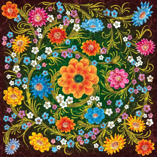 Ornamento grunge abstrato com flores de cor —  Vetores de Stock
