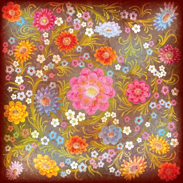 Abstraktes Grunge-Ornament mit farbigen Blumen — Stockvektor