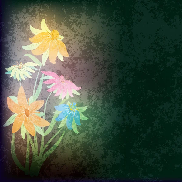 花と抽象的なグランジ組成 — ストックベクタ