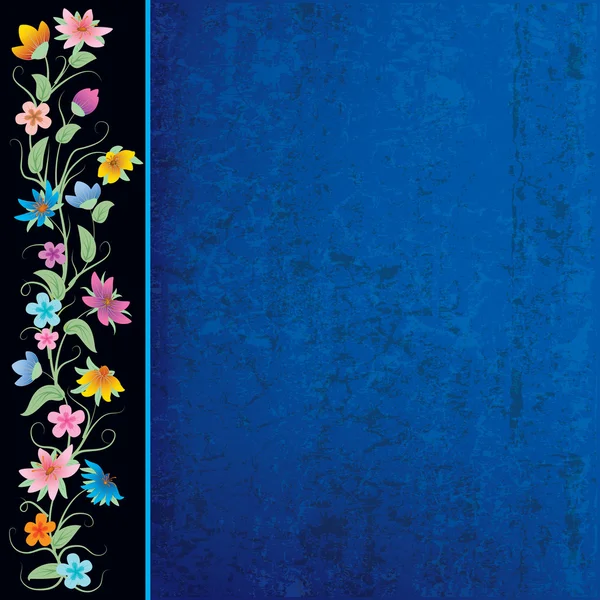 花と抽象的なブルー グランジ背景 — ストックベクタ