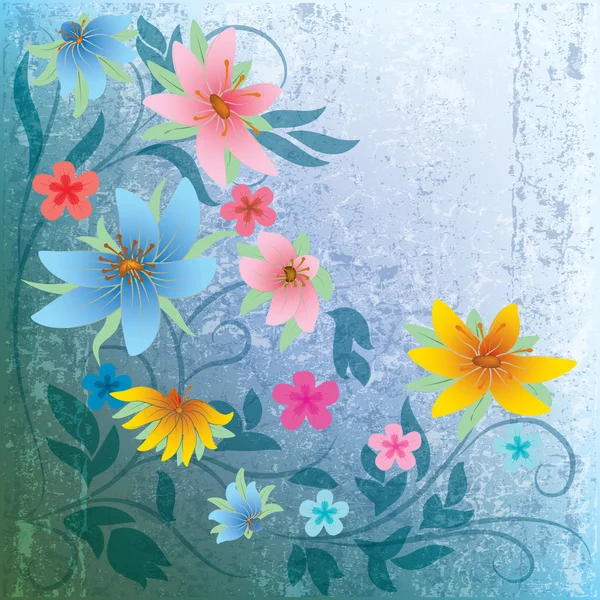Abstrato grunge fundo floral com flores —  Vetores de Stock