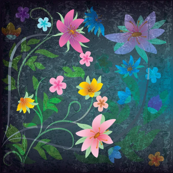 Abstracto grunge fondo floral con flores — Archivo Imágenes Vectoriales