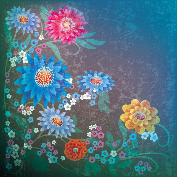 Abstracte grunge floral achtergrond met bloemen — Stockvector
