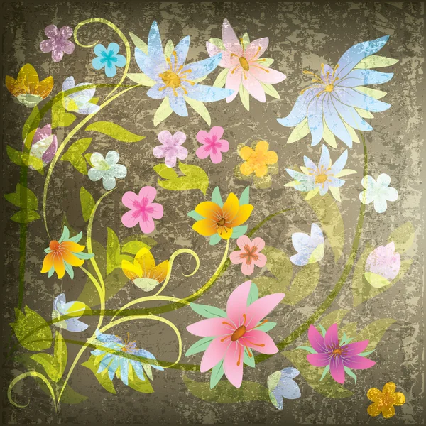 Abstracto grunge fondo floral con flores — Archivo Imágenes Vectoriales