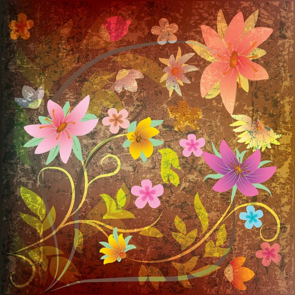 Abstract grunge floral background with flowers — Stock Vector