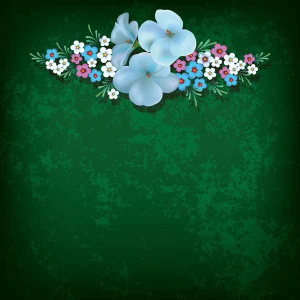 Abstrakt grunge bakgrund med blommor på grön — Stock vektor