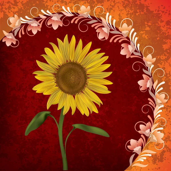 抽象 grunge 花卉背景与向日葵 — 图库矢量图片