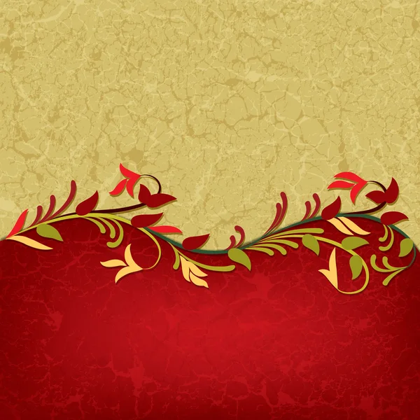 Astratto grunge ornamento floreale sul rosso — Vettoriale Stock