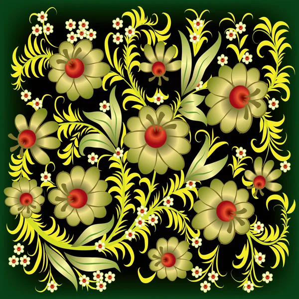 黄金の花を持つ抽象の花飾り — ストックベクタ
