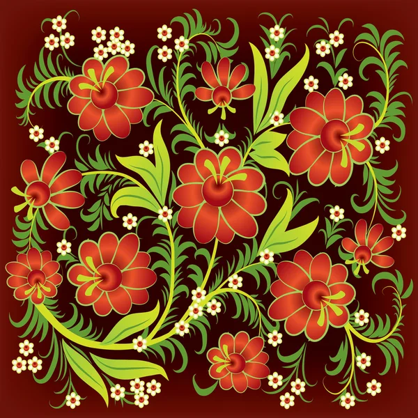 Abstraktní květinový ornament s červenými květy — Stockový vektor