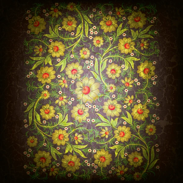 Abstrakter Grunge-Blumenschmuck mit Goldblumen — Stockvektor