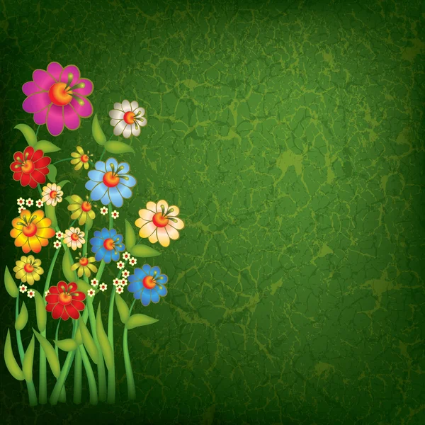 グランジ背景に抽象的な花のイラスト — ストックベクタ