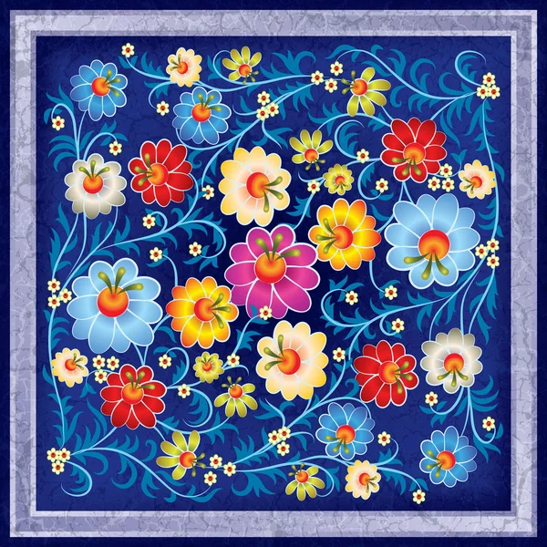花グランジ背景上で抽象的な花飾り — ストックベクタ