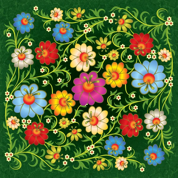 Abstrakte florale Verzierung mit Blumen auf Grunge-Hintergrund — Stockvektor