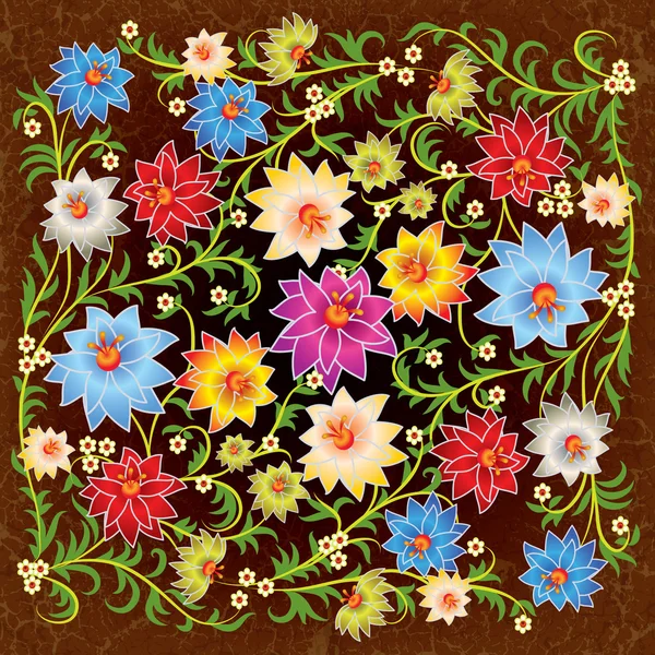 鲜花 grunge 背景上的抽象花卉装饰 — 图库矢量图片
