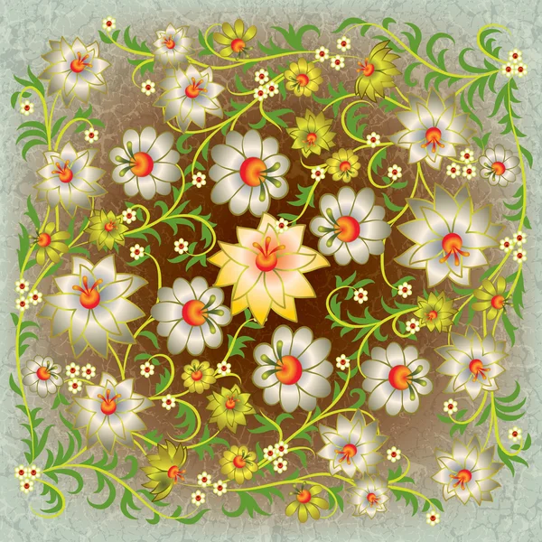 Abstrakter Grunge-Blumenschmuck mit Blumen — Stockvektor