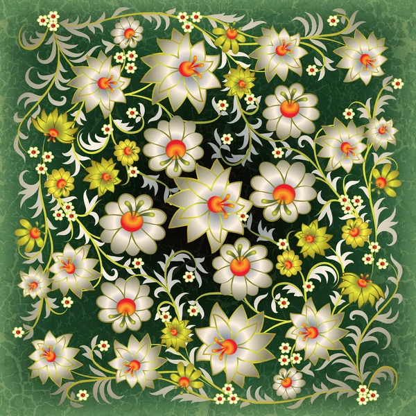 Abstracte grunge floral ornament met bloemen — Stockvector