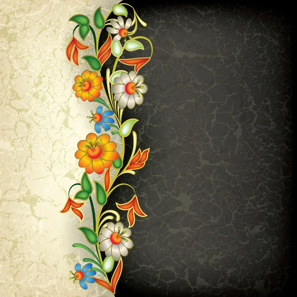Ornamento floral grunge abstrato com flores —  Vetores de Stock