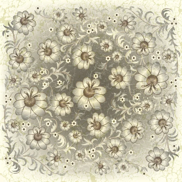Ornamento floral grunge abstracto con flores — Archivo Imágenes Vectoriales