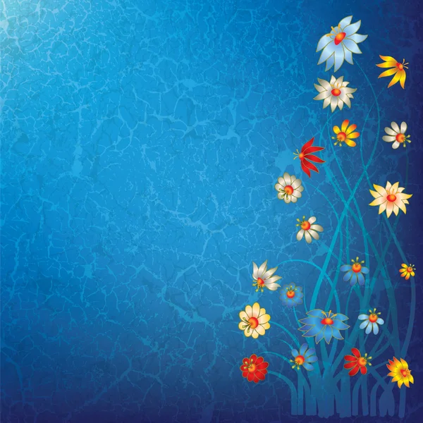 Αφηρημένο grunge floral στολίδι με λουλούδια — Διανυσματικό Αρχείο