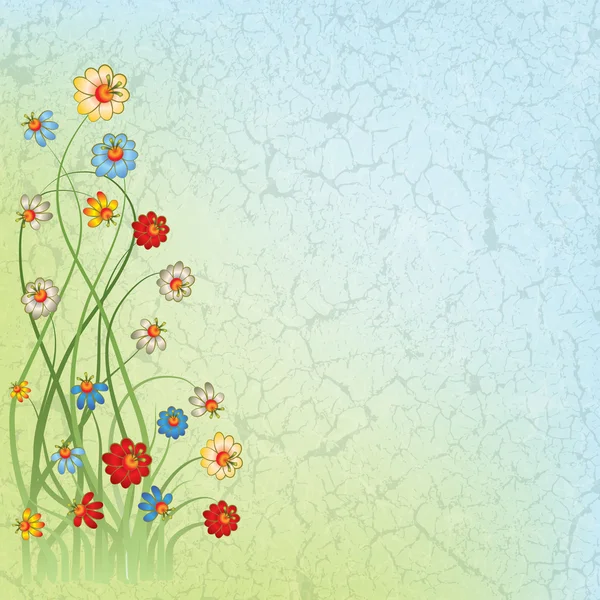 花と抽象的なビンテージ青い背景 — ストックベクタ