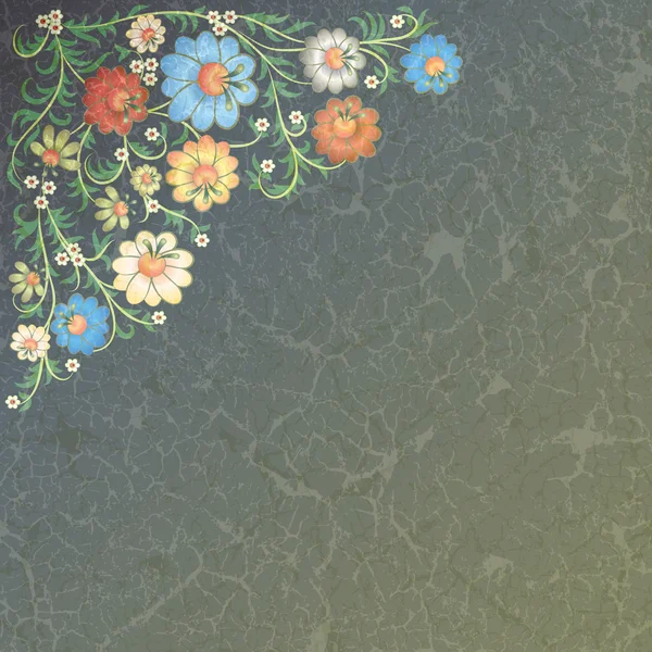 Abstract floral ornament met bloemen op grunge achtergrond — Stockvector
