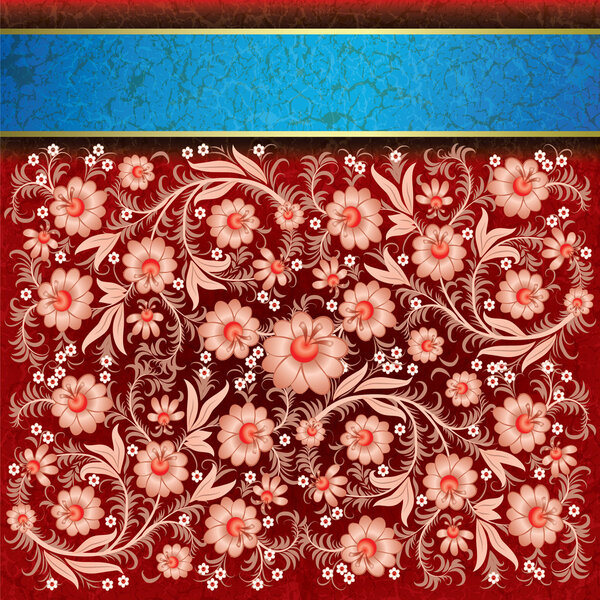 abstract grunge floral ornament with flowers
