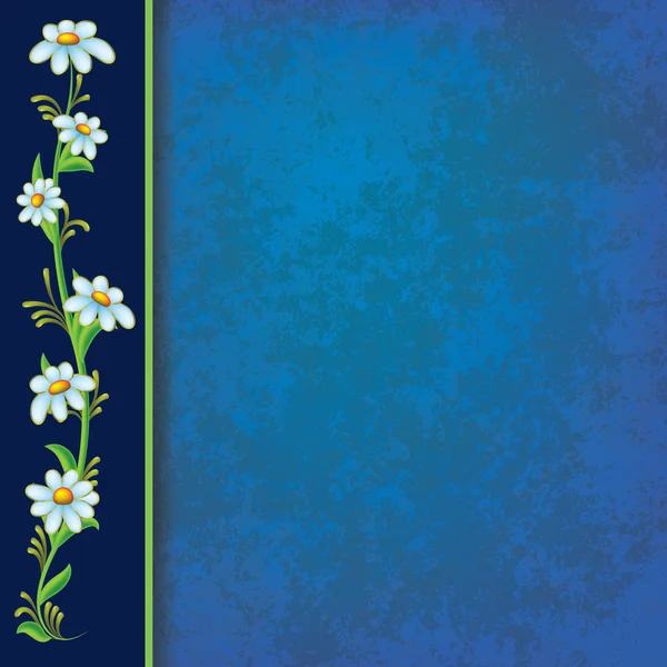 Abstract blue grunge achtergrond met blauwe bloemen — Stockvector