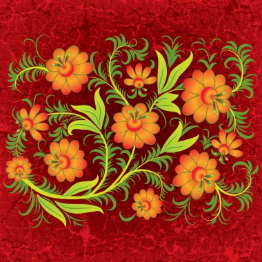 kırmızı turuncu çiçekli Grunge floral süsleme soyut