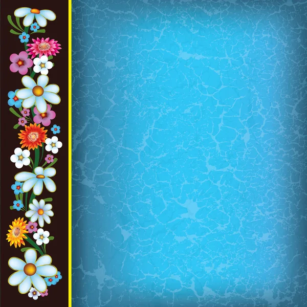 Abstrato azul grunge fundo com flores —  Vetores de Stock