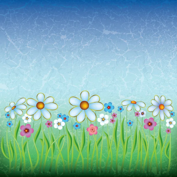 Abstrait grunge ornement floral avec des fleurs blanches — Image vectorielle