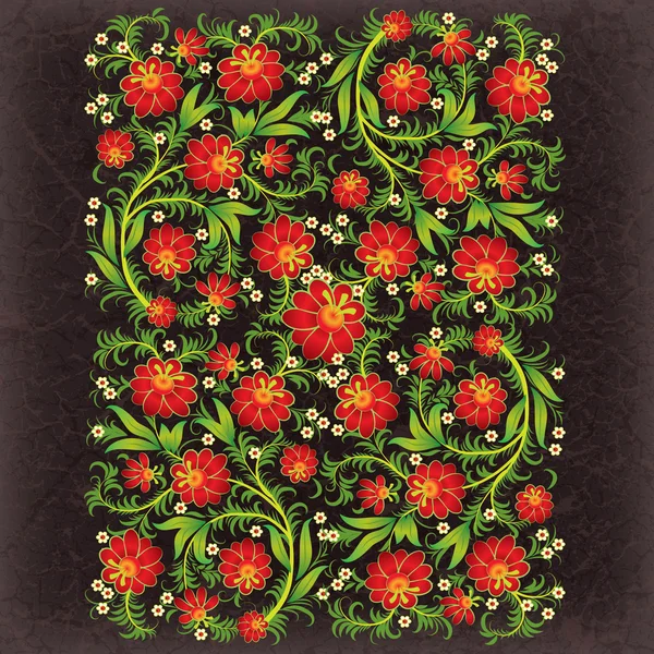 红色花朵的抽象 grunge 花卉装饰 — 图库矢量图片