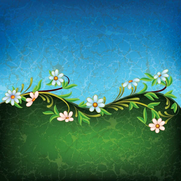 Abstrakter Grunge-Blumenschmuck mit weißen Blumen — Stockvektor