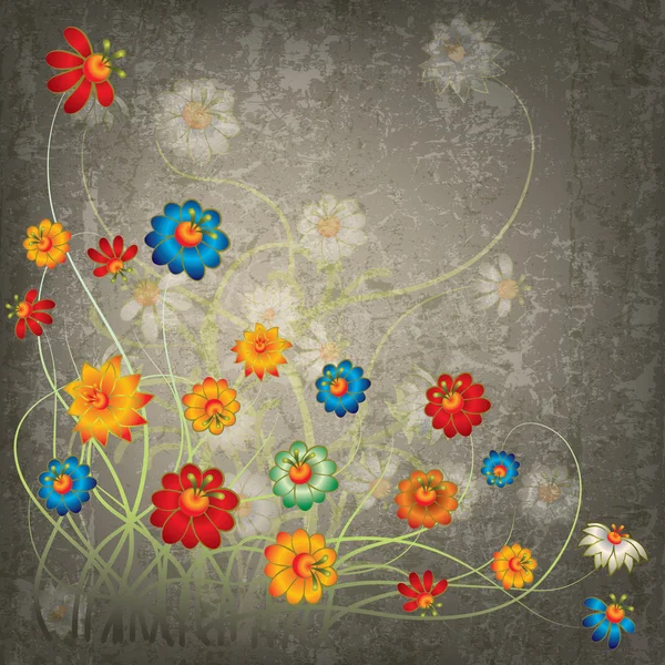 抽象的なグランジ花と花の背景 — ストックベクタ